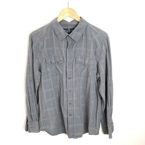 Overdrive Mens Size M Grey Textured Plaid Snap Up